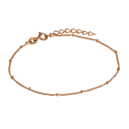 Bracelet gourmette en argent sterling plaqué or rose avec perles taillées en diamant