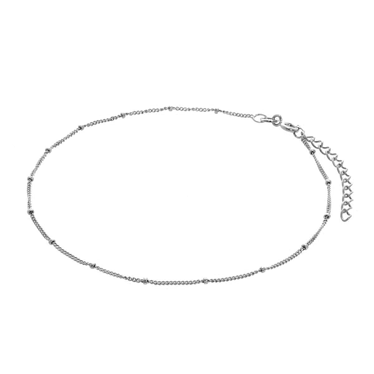 Bracelet de cheville en argent sterling avec pompon et diamants taille gourmette - 23 cm + 4 cm