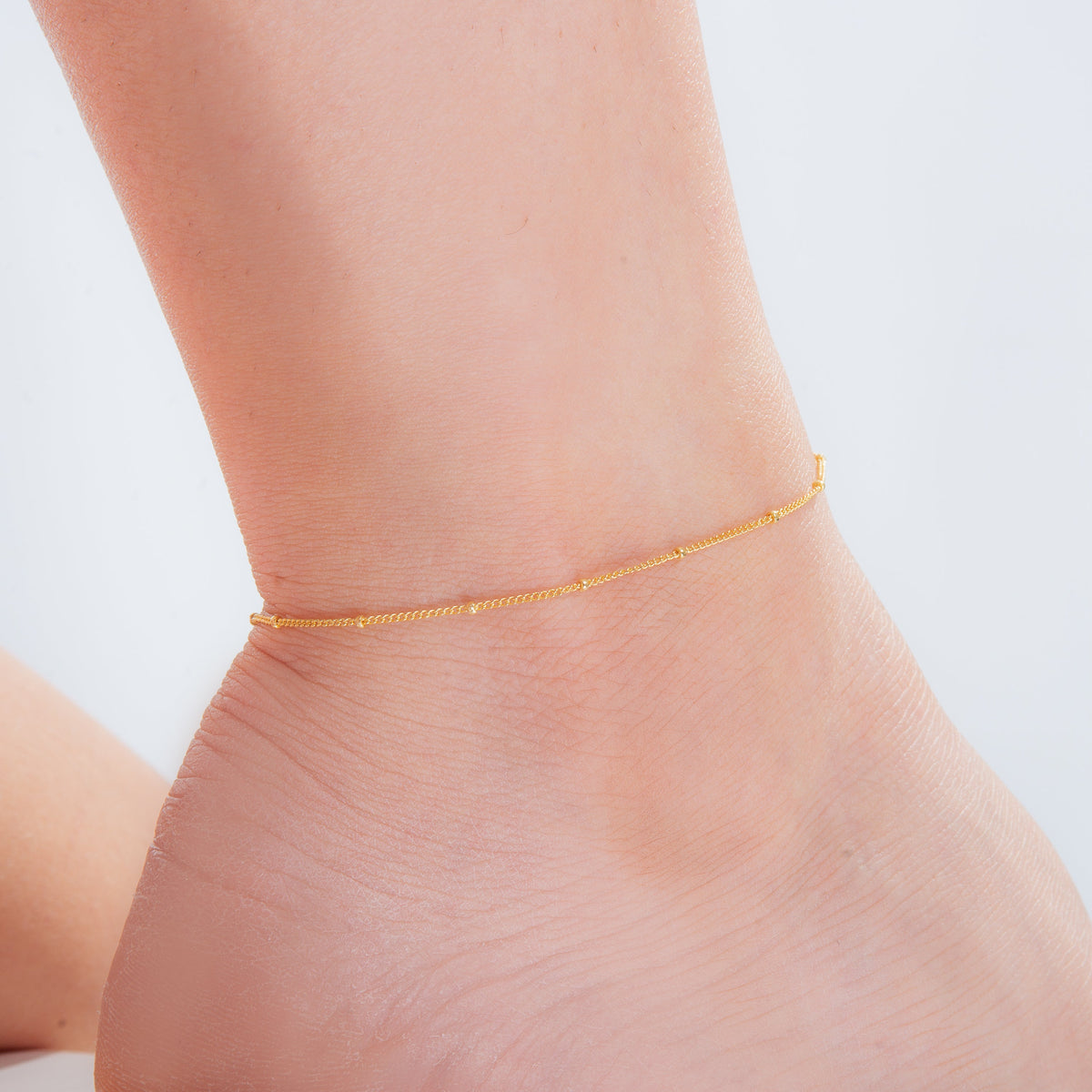Bracelet de cheville à pompon en argent sterling plaqué or - 23 cm + 4 cm