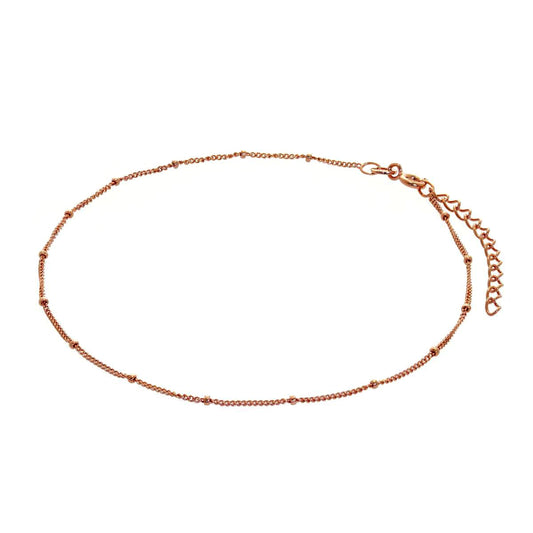 Bracelet de cheville à pompon en argent sterling plaqué or rose - 9 + 1,5 pouces