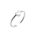 Bague empilable réglable en argent sterling avec perle coulissante en forme de cœur