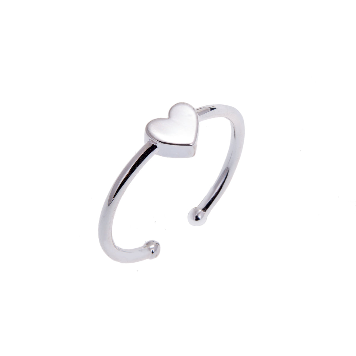 Bague empilable réglable en argent sterling avec perle coulissante en forme de cœur