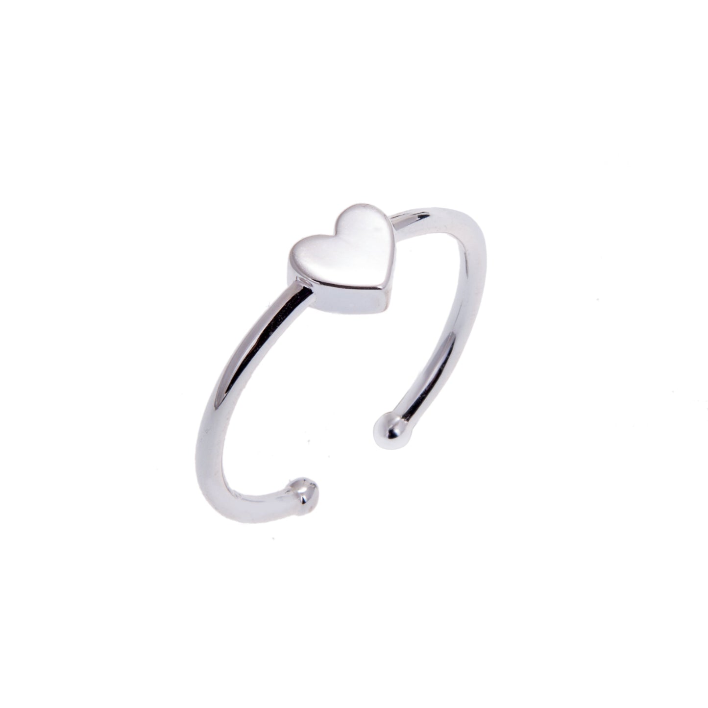 Bague empilable réglable en argent sterling avec perle coulissante en forme de cœur