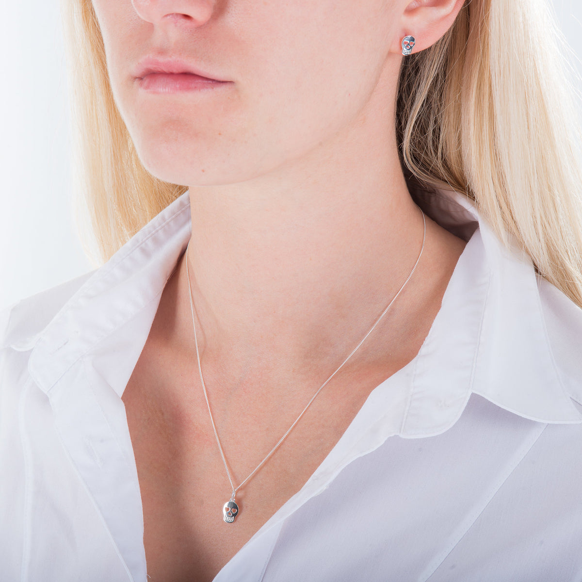 Collier en argent sterling avec tête de mort et cœur - 35 à 81 cm