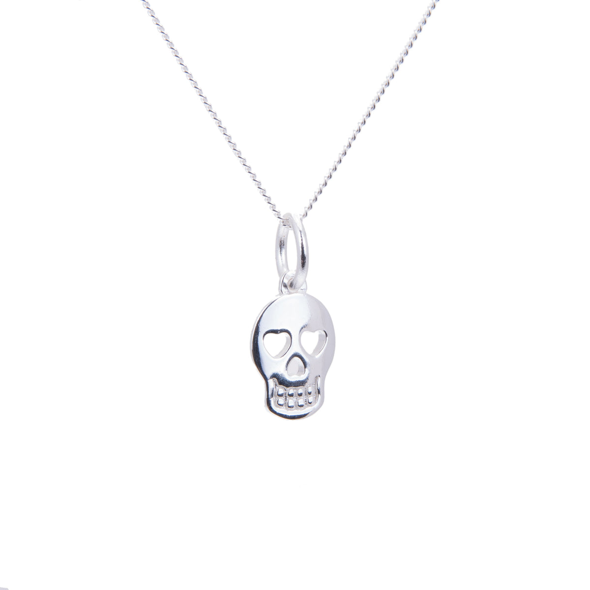 Collier en argent sterling avec tête de mort et cœur - 35 à 81 cm