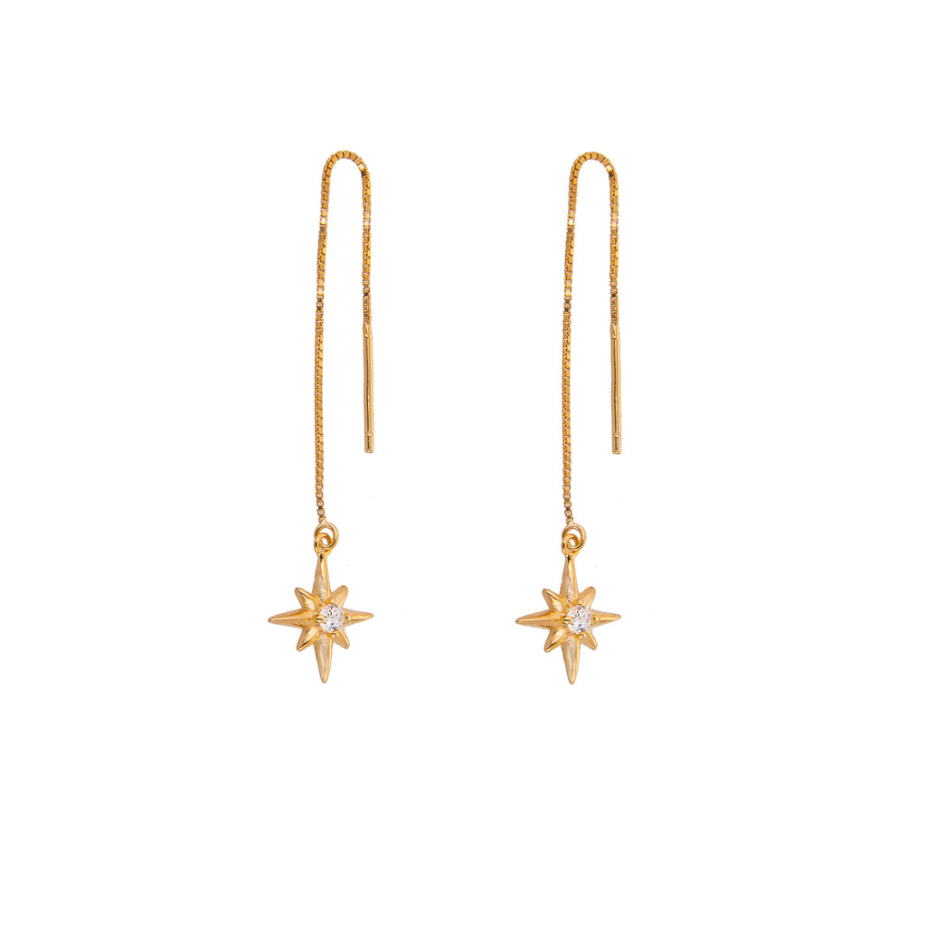 Boucles d'oreilles pendantes en argent sterling plaqué or avec zircones cubiques transparents en forme d'étoile