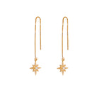 Boucles d'oreilles pendantes en argent sterling plaqué or avec zircones cubiques transparents en forme d'étoile