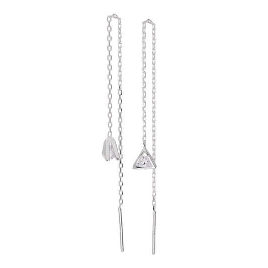 Boucles d'oreilles pendantes en argent sterling avec triangles et zircones cubiques transparents