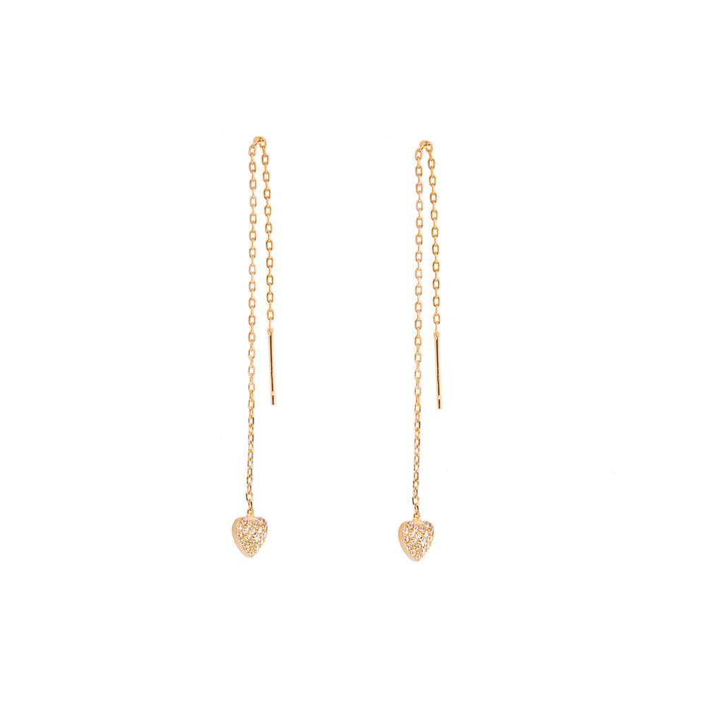 Boucles d'oreilles pendantes en argent sterling plaqué or avec cœur et zircones cubiques transparents