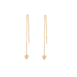 Boucles d'oreilles pendantes en argent sterling plaqué or avec cœur et zircones cubiques transparents