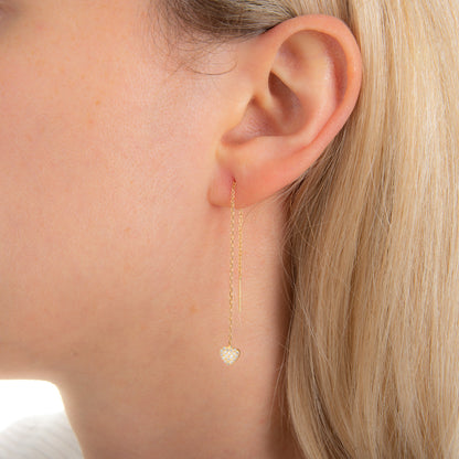 Boucles d'oreilles pendantes en argent sterling plaqué or avec cœur et zircones cubiques transparents