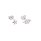 Boucles d'oreilles à tige en argent sterling avec pavé de zircones cubiques transparents, motif étoile et planète, à assortir