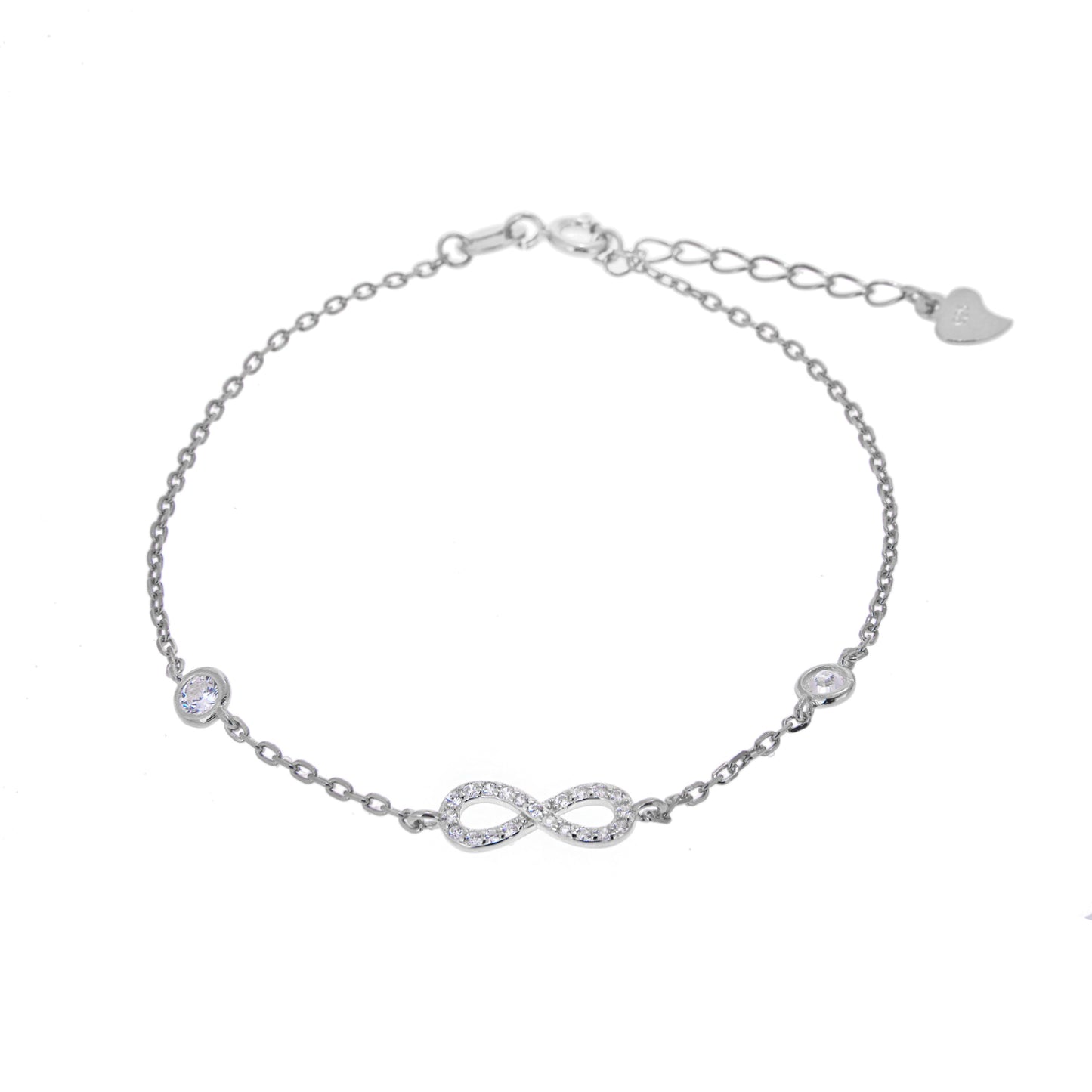 Bracelet ajustable en argent sterling avec infini et zircone cubique ronde