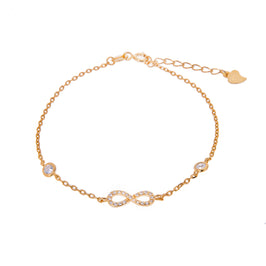 Bracelet ajustable en argent sterling plaqué or avec infini et zircones cubiques transparents ronds
