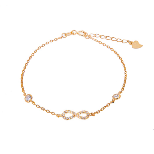 Bracelet ajustable en argent sterling plaqué or avec infini et zircones cubiques transparents ronds