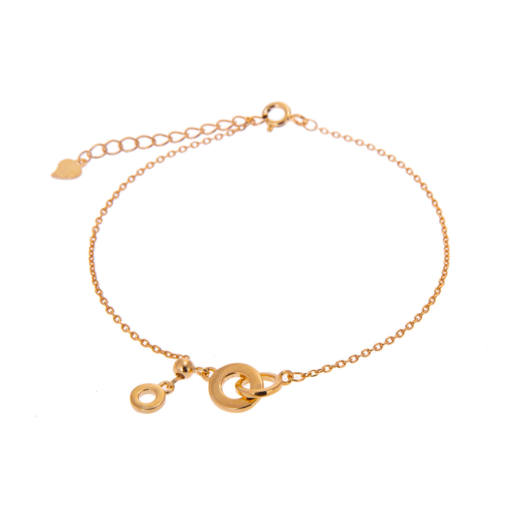 Bracelet réglable en argent sterling plaqué or avec cercles karma entrelacés