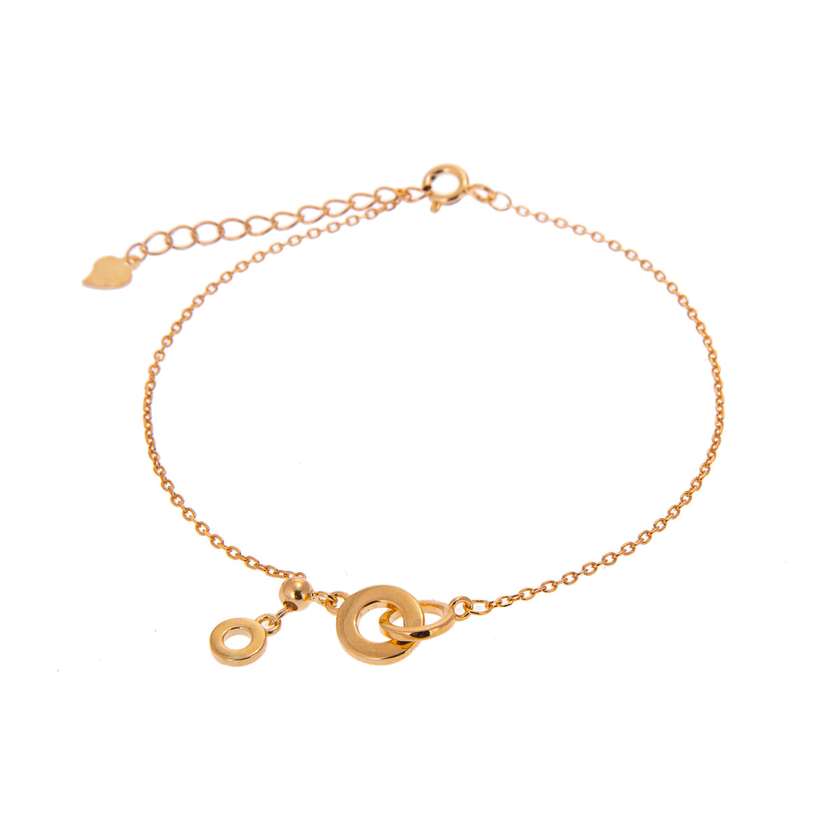 Bracelet réglable en argent sterling plaqué or avec cercles karma entrelacés