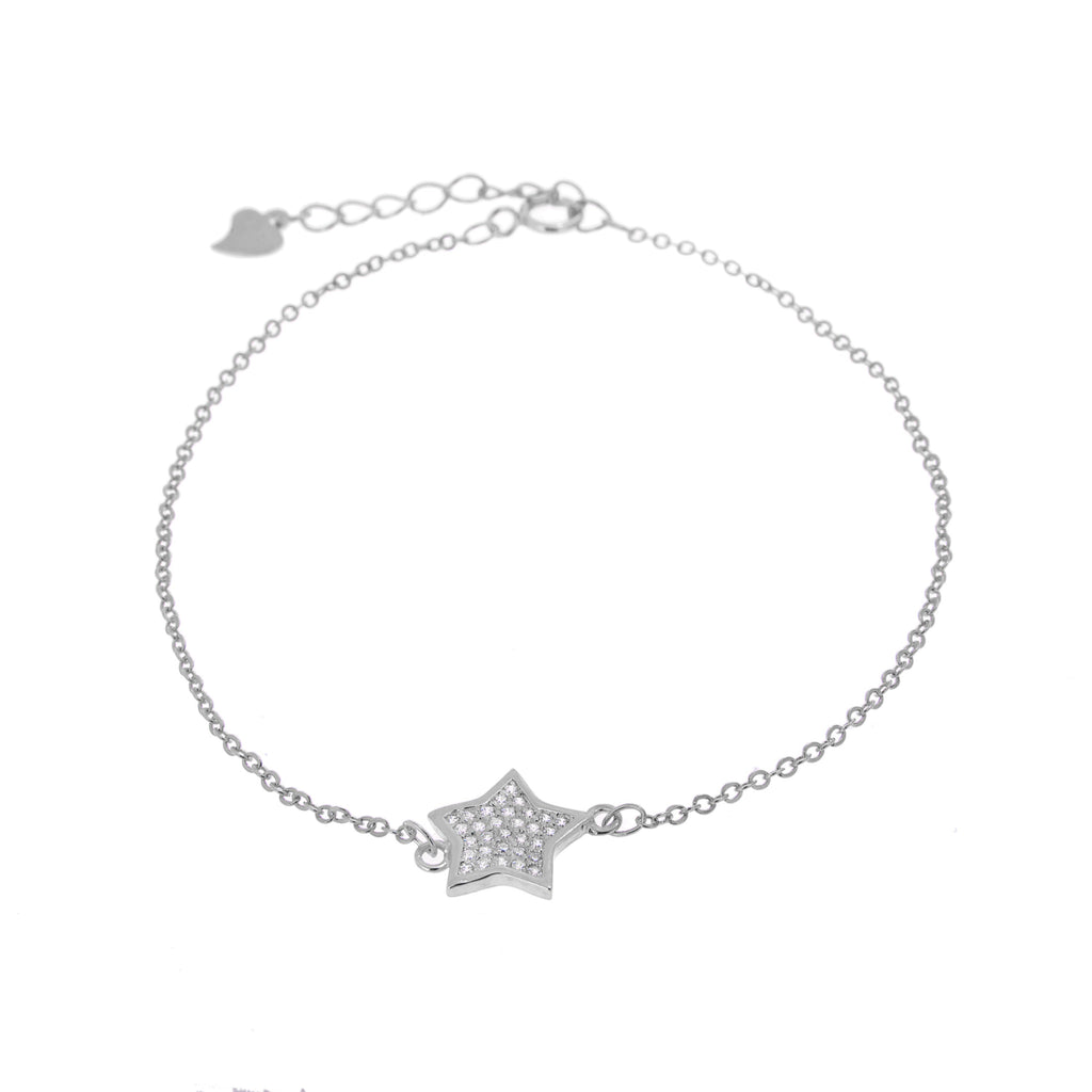 Bracelet réglable en argent sterling avec pavé de zircones cubiques transparents et étoile