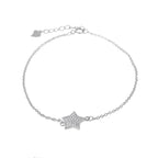 Bracelet réglable en argent sterling avec pavé de zircones cubiques transparents et étoile
