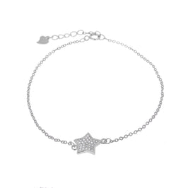 Bracelet réglable en argent sterling avec pavé de zircones cubiques transparents et étoile