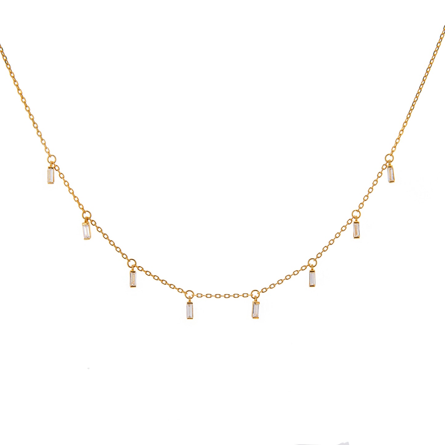 Collier en argent sterling plaqué or avec plusieurs minuscules zircones cubiques baguettes transparentes