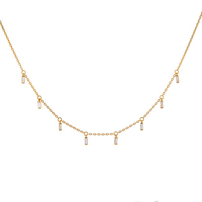 Collier en argent sterling plaqué or avec plusieurs minuscules zircones cubiques baguettes transparentes