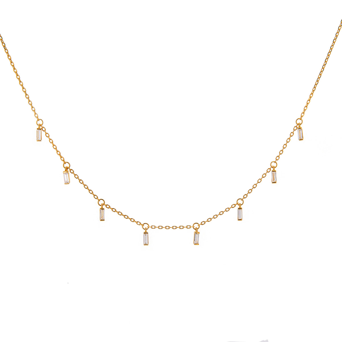 Collier en argent sterling plaqué or avec plusieurs minuscules zircones cubiques baguettes transparentes