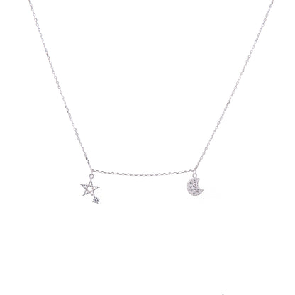 Collier étoile et lune en argent sterling avec zircones cubiques transparents