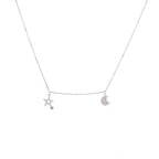 Collier étoile et lune en argent sterling avec zircones cubiques transparents