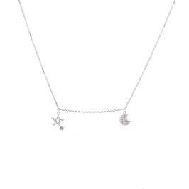 Collier étoile et lune en argent sterling avec zircones cubiques transparents