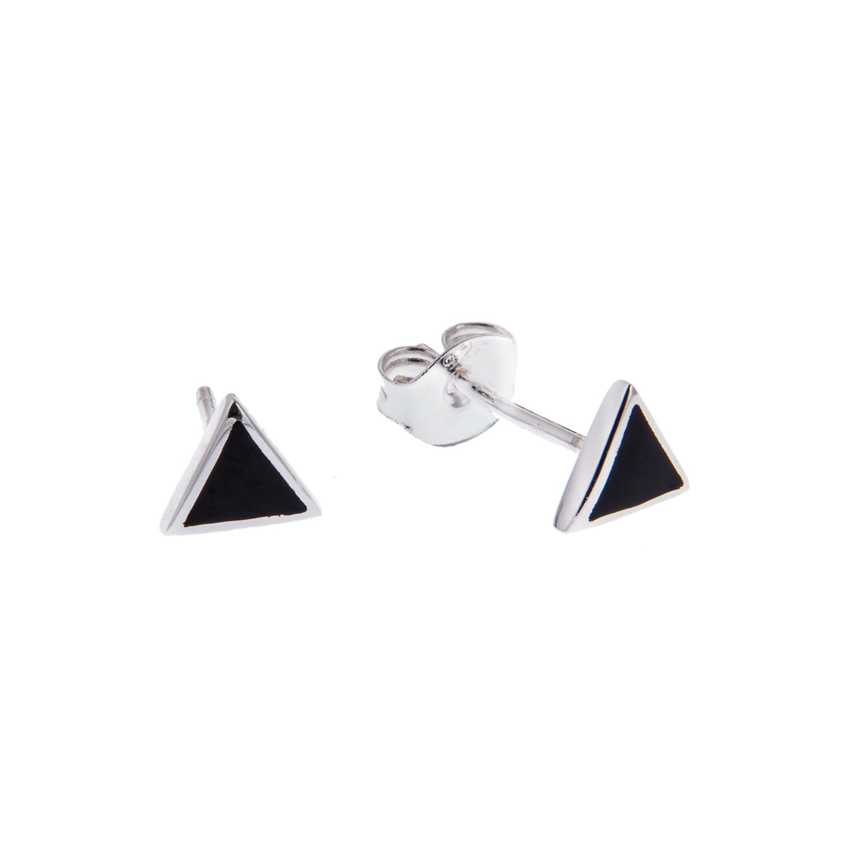 Boucles d'oreilles à tige minimalistes en argent sterling et émail noir triangulaire