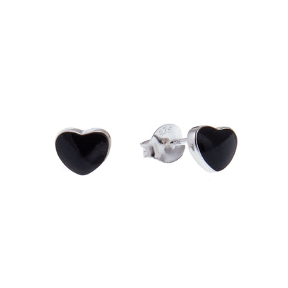 Boucles d'oreilles à tige en argent sterling avec cœur en émail noir