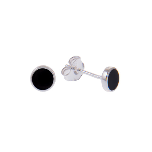 Boucles d'oreilles à tige minimalistes en argent sterling avec disque rond en émail noir