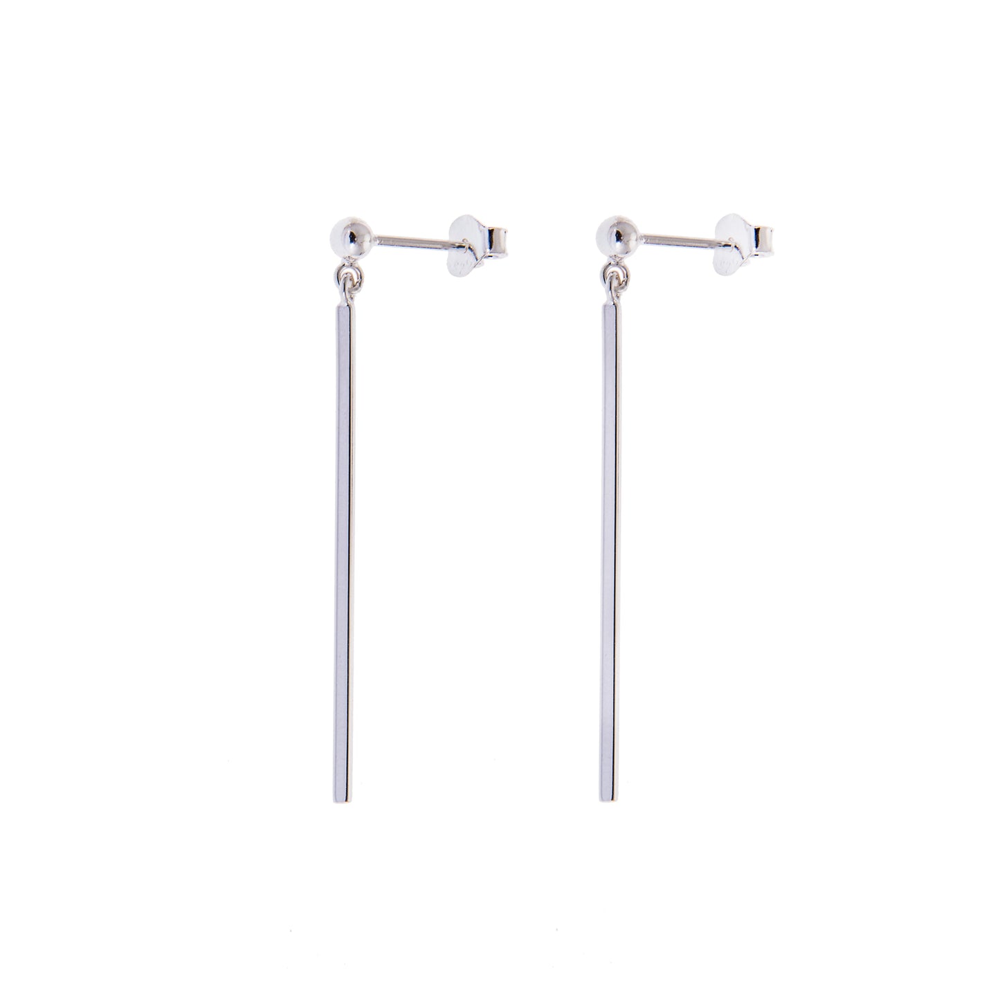 Boucles d'oreilles à tige en argent sterling avec longues barres et boules pendantes