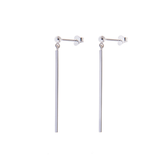 Boucles d'oreilles à tige en argent sterling avec longues barres et boules pendantes