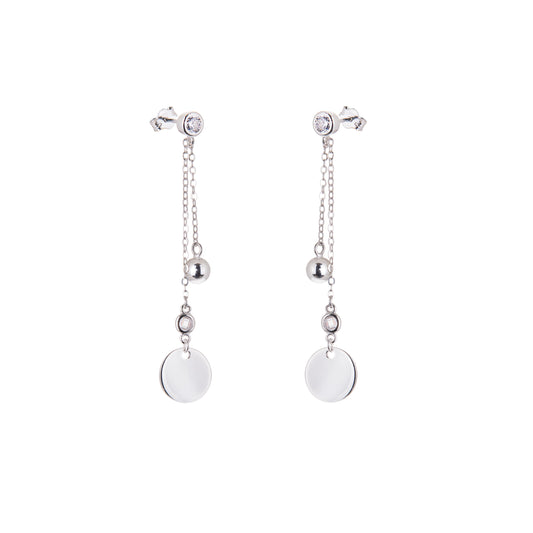 Boucles d'oreilles pendantes en argent sterling avec boule en forme de disque et zircone cubique