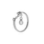 Bague réglable en argent sterling avec chaîne en forme de larme et zircone cubique transparent
