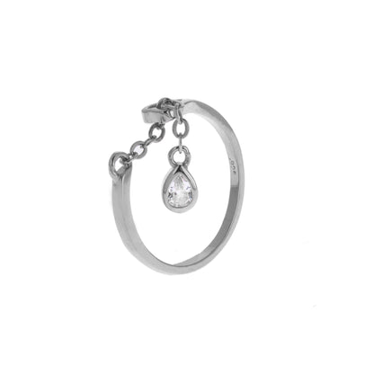 Bague réglable en argent sterling avec chaîne en forme de larme et zircone cubique transparent