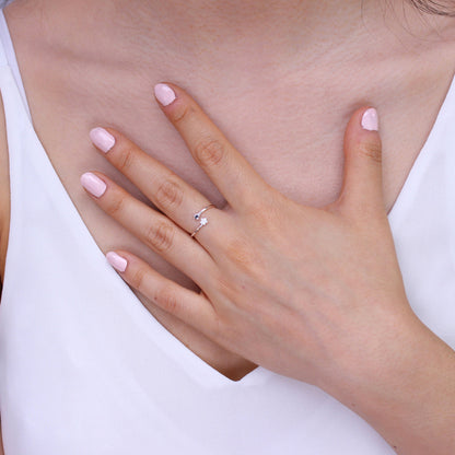 Bague réglable ouverte en argent sterling avec petites étoiles et zircones cubiques transparents