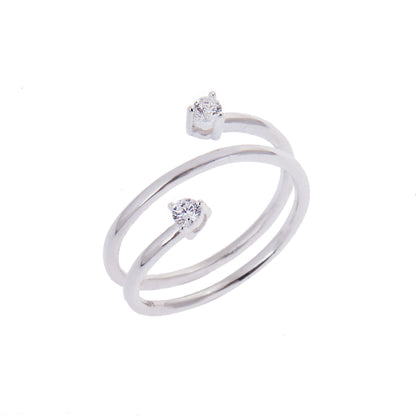 Bague réglable ouverte en argent sterling avec double oxyde de zirconium transparent rond