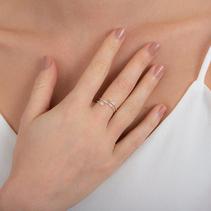 Bague réglable ouverte en argent sterling avec double oxyde de zirconium transparent rond