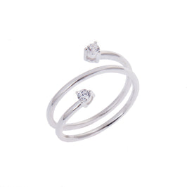 Bague réglable ouverte en argent sterling avec double oxyde de zirconium transparent rond