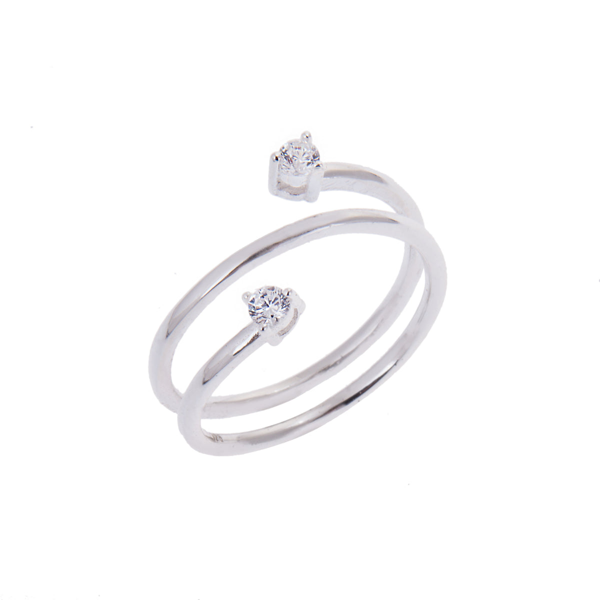 Bague réglable ouverte en argent sterling avec double oxyde de zirconium transparent rond