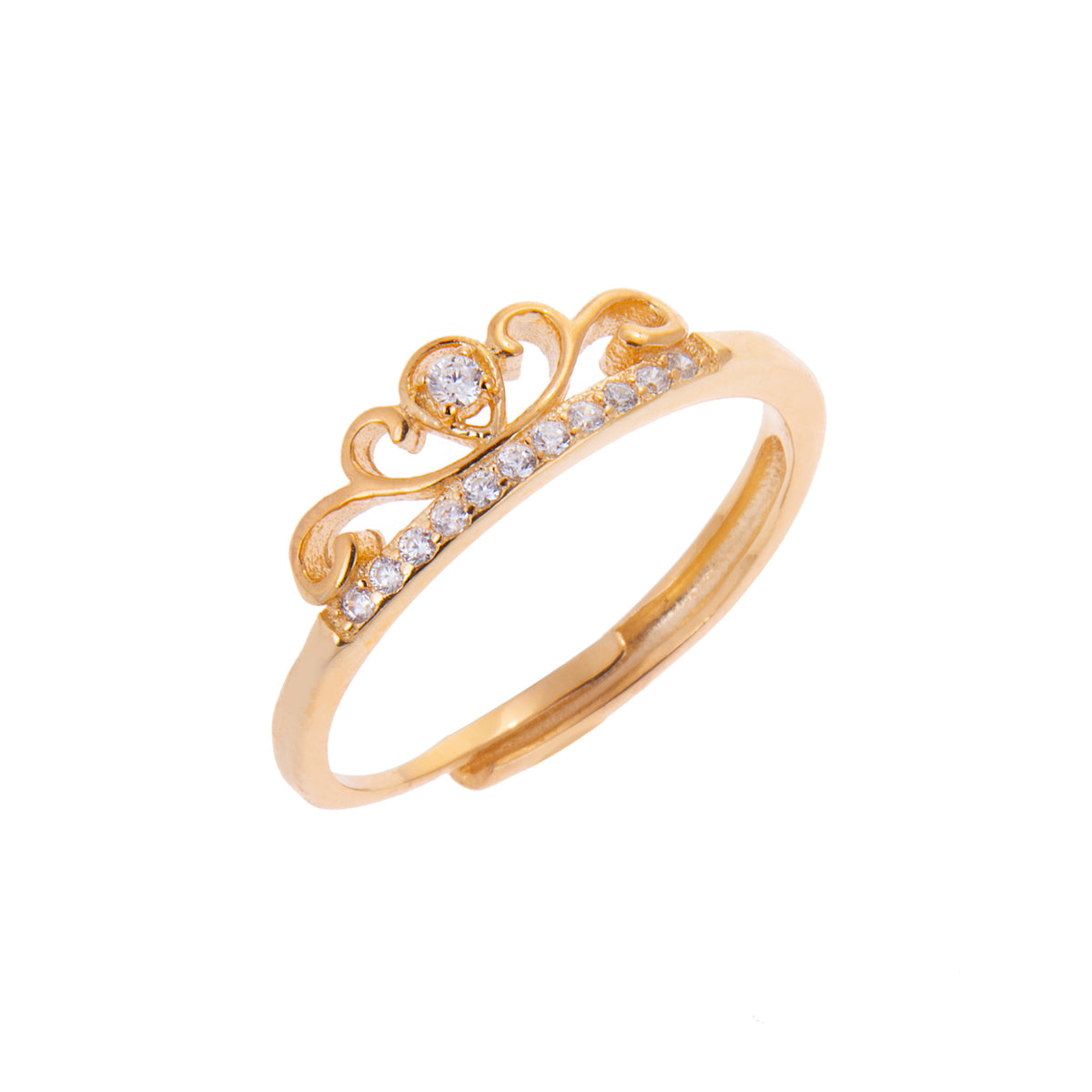 Bague réglable en argent sterling plaqué or avec couronne diadème et zircone cubique transparent