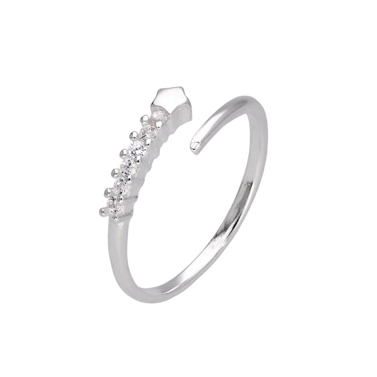 Bague réglable ouverte en argent sterling avec étoile filante et zircone cubique transparent