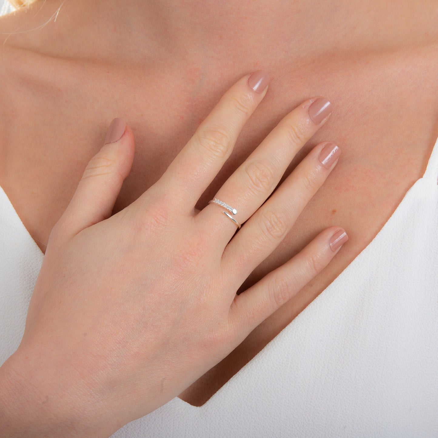 Bague réglable ouverte en argent sterling avec étoile filante et zircone cubique transparent