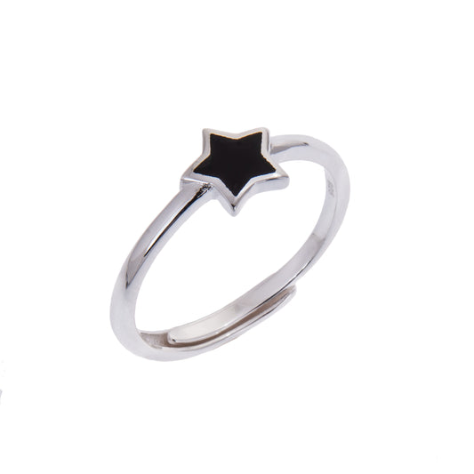 Bague ajustable en argent sterling avec étoile en émail noir
