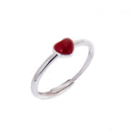 Bague ajustable en argent sterling avec cœur rouge en émail