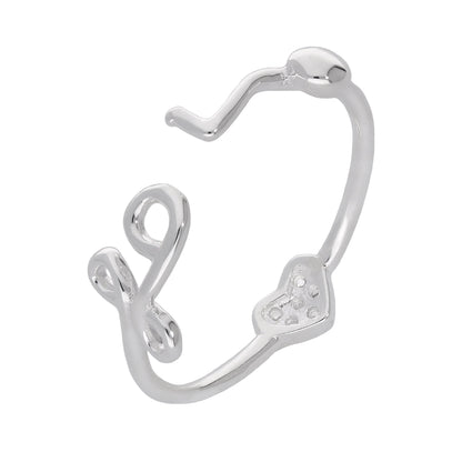 Bague ajustable ouverte en argent sterling avec cœur en zircone cubique transparent