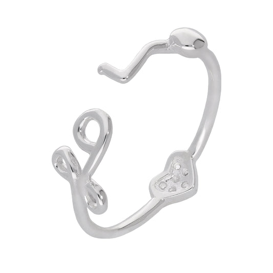 Bague ajustable ouverte en argent sterling avec cœur en zircone cubique transparent